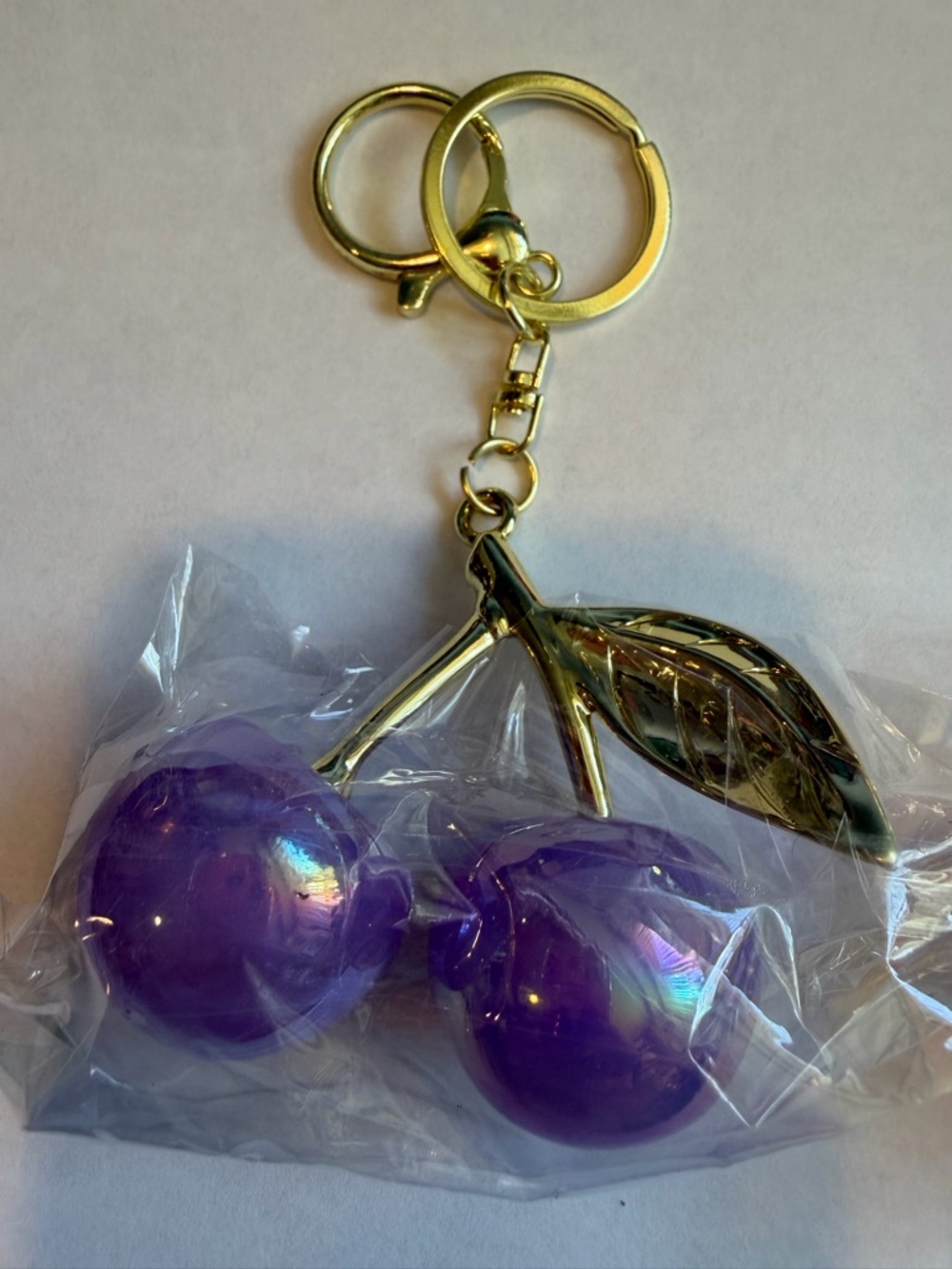 Cherry Bag Charm Keychain Gold Tone | Red Iridescent NWOT. PURPLE SOLD OUT - Picture 5 of 5